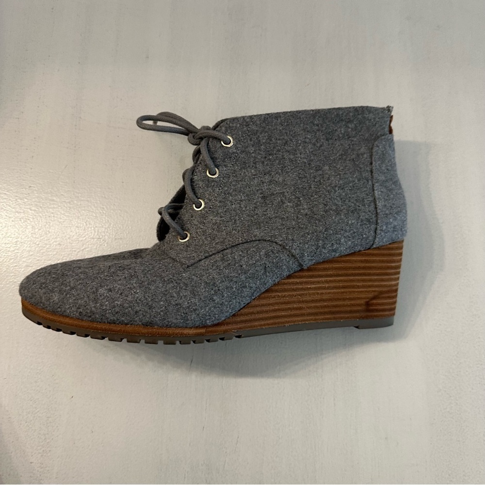 Dr. Scholl’s Shoes Women’s Lace Up Round Toe Gray Wool Wedge Booties Sz 11M GUC - Picture 7 of 13